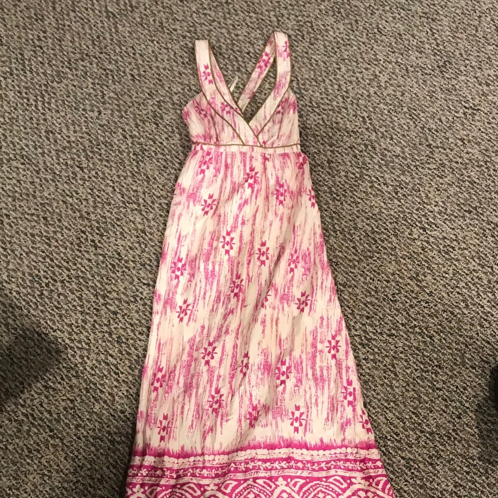 LOFT pink and green silk maxi dress